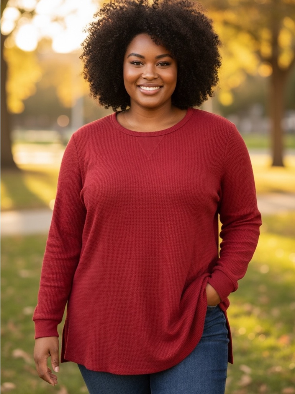 Woman Within Ribbed Thermal Red Top